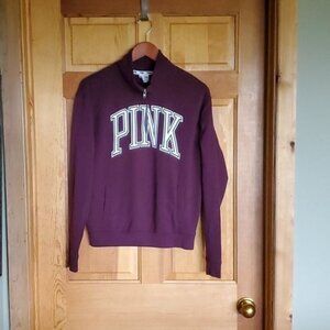 PINK Victoria's Secret Logo Graphic Full Zip Burgandy Sz. XS Hoodie w Pocketz